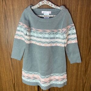 Love To Be Loved‎ Sweater Dress Girls 3T Grey Pink Fair Isle Knit Long Sleeve